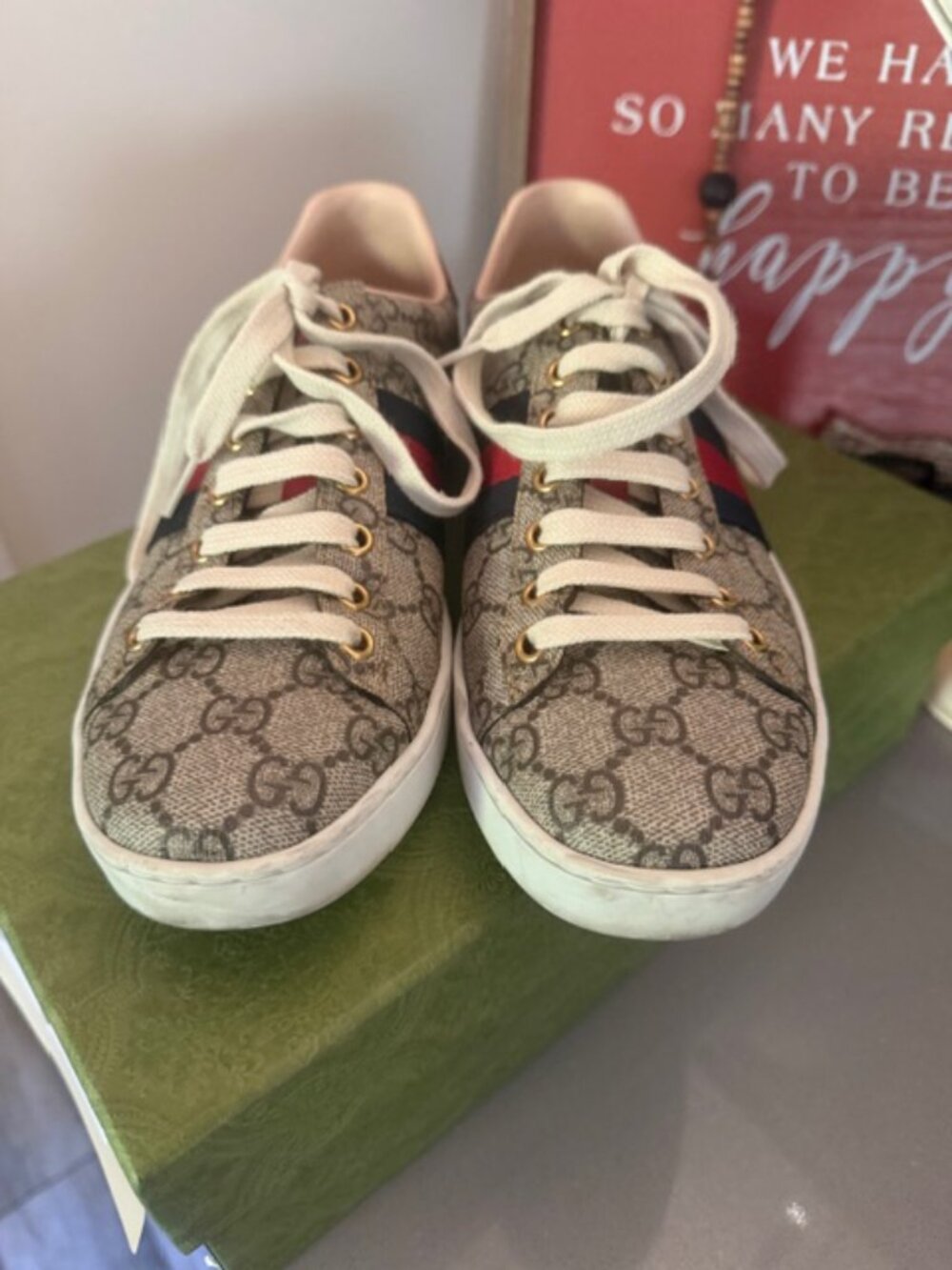 Gucci Beige Monogram Sneakers - Picture 2 of 10